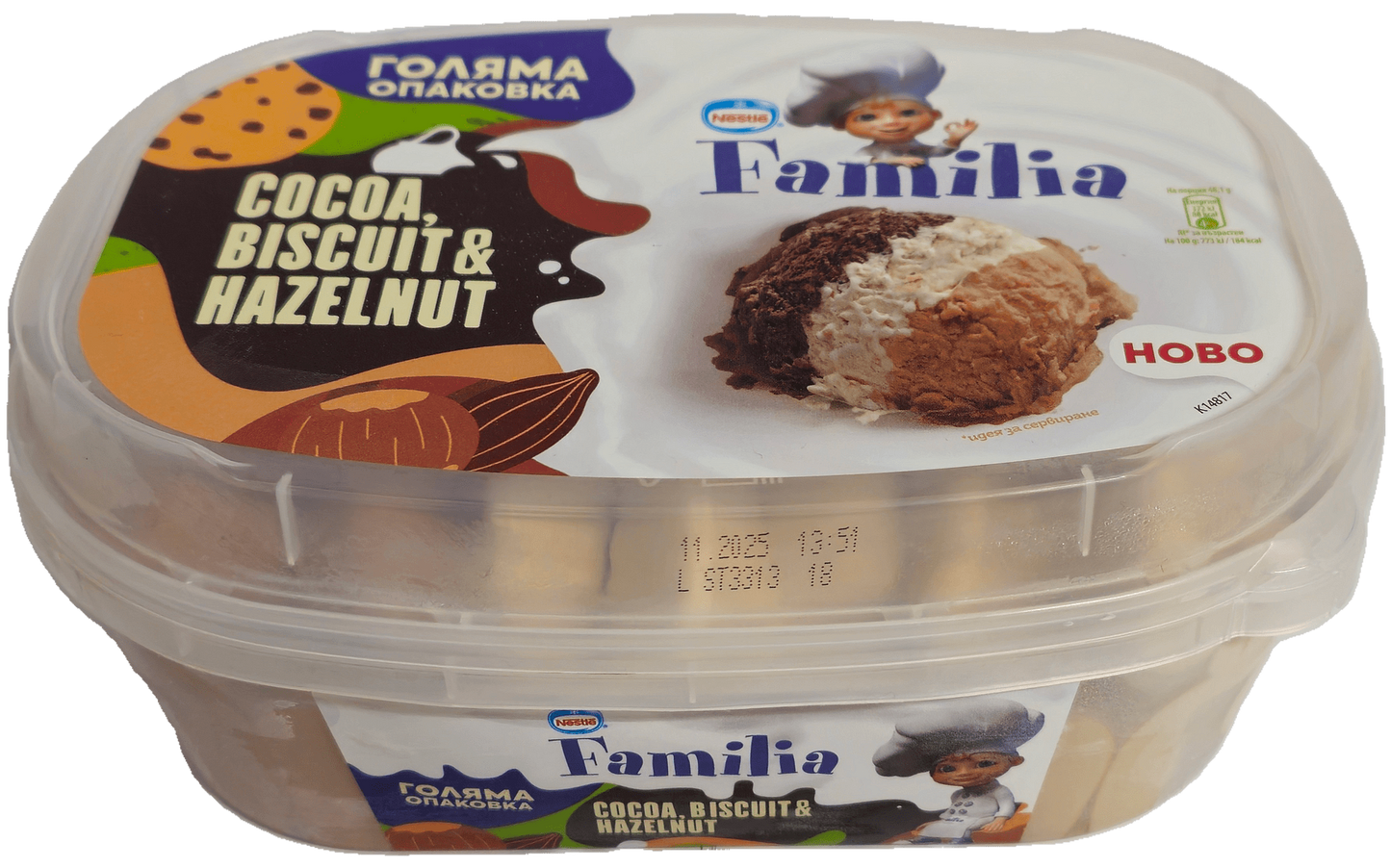 Сладолед Familia Какао,Бискивитки,Лешник Кутия