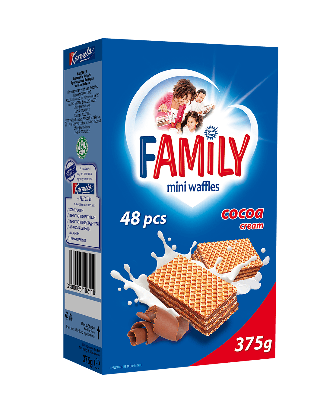 Вафли Family Какао 375гр. 48бр.